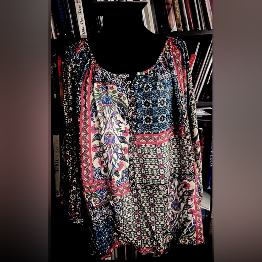 Jones New York Multicolor Floral Patchwork Peasant Tunic